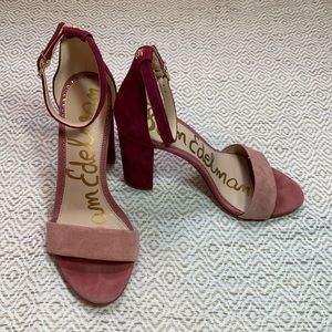 Rose and burgundy suede strappy heel